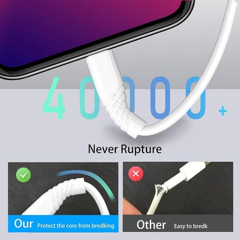 iPhone Charger, [Apple MFi Certified] 3Pack 6FT USB A Charger Cable to iPhone Fast Charger, Apple iPhone Charging Cable Cord Compatible iPhone 13/12/11 Pro Max Xs X XR 8 7 iPad iPod More(White) in Saudi Arabia