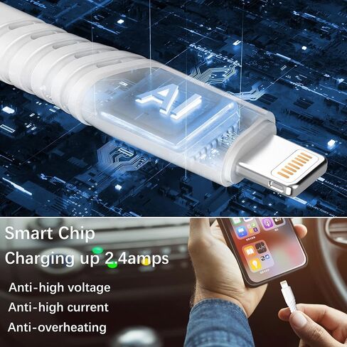 iPhone Charger, [Apple MFi Certified] 3Pack 6FT USB A Charger Cable to iPhone Fast Charger, Apple iPhone Charging Cable Cord Compatible iPhone 13/12/11 Pro Max Xs X XR 8 7 iPad iPod More(White) in Saudi Arabia