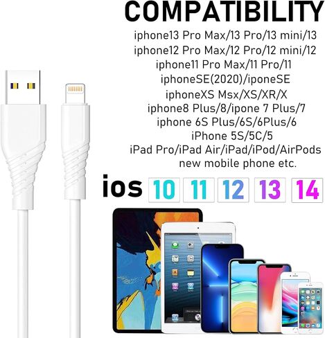 iPhone Charger, [Apple MFi Certified] 3Pack 6FT USB A Charger Cable to iPhone Fast Charger, Apple iPhone Charging Cable Cord Compatible iPhone 13/12/11 Pro Max Xs X XR 8 7 iPad iPod More(White) in Saudi Arabia