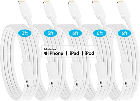 كابل USB C إلى الإضاءة، 5 حزم [3/3/3/6/6FT]، [معتمد من MFi] شاحن هاتف i شحن سريع، كابل من النوع C إلى الإضاءة لهاتف iPhone 14/13/12/11/X/XS/8 ، آيباد، إيربودز in Saudi Arabia