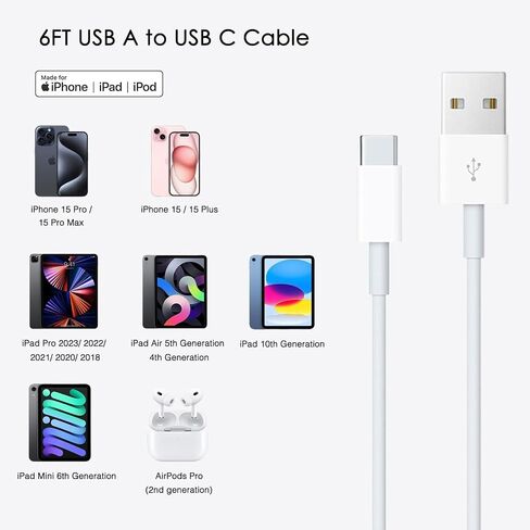 [Apple MFi Certified] Car Carplay Cable for iPhone, 6Ft USB A to USB C Car Charger Fast Charging Cord Mini 6th Type-c Charger Cord iPhone 15 CarPlay Braided Fast Charging Data Sync for iPad iPhone in Saudi Arabia