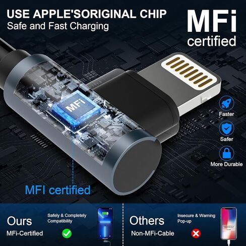 قطعتان من كابلات شاحن iPhone للسيارة، وكابل بيانات iPhone 90 درجة مع Apple Carplay ومعتمد من MFi، سلك شحن iPhone قصير قابل للسحب لأجهزة iPhone/Pad/Pod in Kuwait