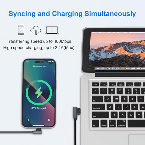 قطعتان من كابلات شاحن iPhone للسيارة، وكابل بيانات iPhone 90 درجة مع Apple Carplay ومعتمد من MFi، سلك شحن iPhone قصير قابل للسحب لأجهزة iPhone/Pad/Pod in Kuwait