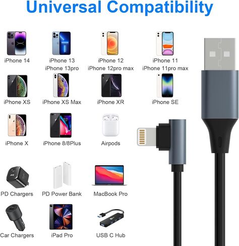 قطعتان من كابلات شاحن iPhone للسيارة، وكابل بيانات iPhone 90 درجة مع Apple Carplay ومعتمد من MFi، سلك شحن iPhone قصير قابل للسحب لأجهزة iPhone/Pad/Pod in Kuwait