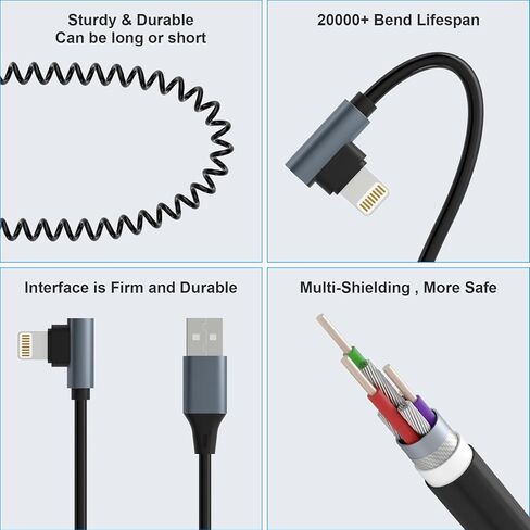 قطعتان من كابلات شاحن iPhone للسيارة، وكابل بيانات iPhone 90 درجة مع Apple Carplay ومعتمد من MFi، سلك شحن iPhone قصير قابل للسحب لأجهزة iPhone/Pad/Pod in Kuwait