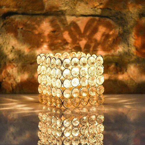 Prisha India Craft Golden Crystal Tealight Holder Decorative Candle Holder for Party Decoration | Height 2.00", Length 3.00", Width 3.00" Inch in Saudi Arabia