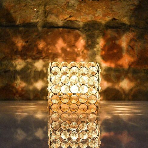 Prisha India Craft Golden Crystal Tealight Holder Decorative Candle Holder for Party Decoration | Height 2.00", Length 3.00", Width 3.00" Inch in Saudi Arabia
