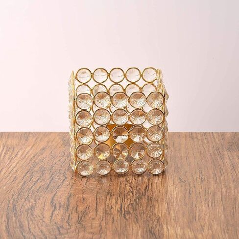 Prisha India Craft Golden Crystal Tealight Holder Decorative Candle Holder for Party Decoration | Height 2.00", Length 3.00", Width 3.00" Inch in Saudi Arabia