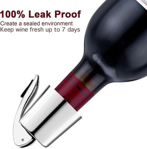 Wine Stoppers for Wine Bottles with Stainless Steel Vacuum Wine Bottle Stopper with Silicone Reusable Wine Corks, Leak proof Keep Fresh Suitable for Red&White Bottle (Black, 1 Pack) in Saudi Arabia