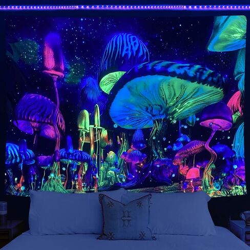 JISHUIWH Blacklight Tapestry,Mushroom Tapestry for Bedroom Aesthetic,Cool Tapestry for Bedroom,Wall tapestry Poster,Room Decor for Teengirls (59"x50", clour001-blacklight mushroom) in Saudi Arabia