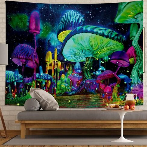 JISHUIWH Blacklight Tapestry,Mushroom Tapestry for Bedroom Aesthetic,Cool Tapestry for Bedroom,Wall tapestry Poster,Room Decor for Teengirls (59"x50", clour001-blacklight mushroom) in Saudi Arabia