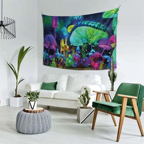JISHUIWH Blacklight Tapestry,Mushroom Tapestry for Bedroom Aesthetic,Cool Tapestry for Bedroom,Wall tapestry Poster,Room Decor for Teengirls (59"x50", clour001-blacklight mushroom) in Saudi Arabia