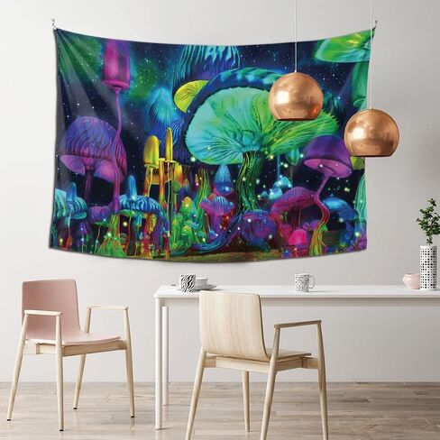 JISHUIWH Blacklight Tapestry,Mushroom Tapestry for Bedroom Aesthetic,Cool Tapestry for Bedroom,Wall tapestry Poster,Room Decor for Teengirls (59"x50", clour001-blacklight mushroom) in Saudi Arabia