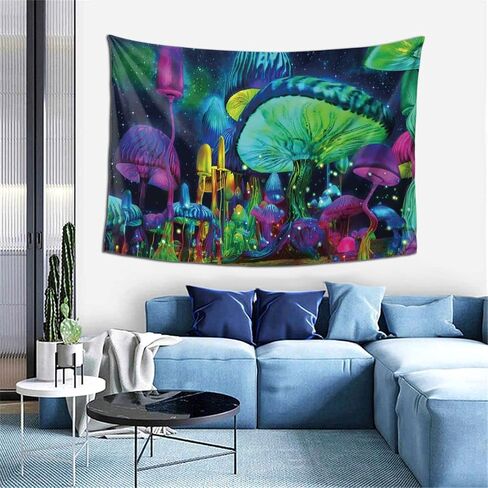 JISHUIWH Blacklight Tapestry,Mushroom Tapestry for Bedroom Aesthetic,Cool Tapestry for Bedroom,Wall tapestry Poster,Room Decor for Teengirls (59"x50", clour001-blacklight mushroom) in Saudi Arabia