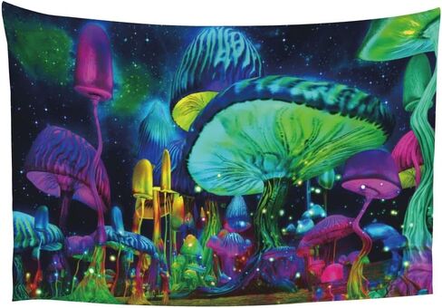 JISHUIWH Blacklight Tapestry,Mushroom Tapestry for Bedroom Aesthetic,Cool Tapestry for Bedroom,Wall tapestry Poster,Room Decor for Teengirls (59"x50", clour001-blacklight mushroom) in Saudi Arabia