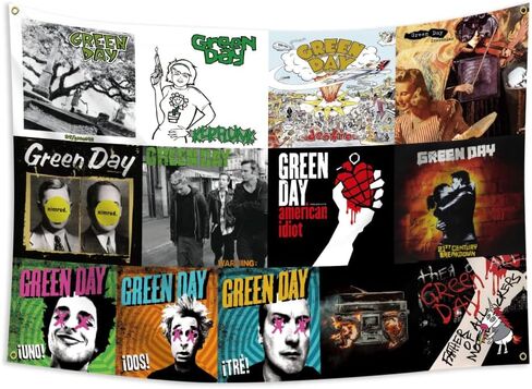 MOOR Green Tapestry Days Collage 13 غلاف الألبوم راية العلم (4x4ft، 150 بولي، طباعة عالية الدقة) ديكور المرآب علامة رجل الكهف in Kuwait