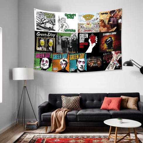 MOOR Green Tapestry Days Collage 13 غلاف الألبوم راية العلم (4x4ft، 150 بولي، طباعة عالية الدقة) ديكور المرآب علامة رجل الكهف in Kuwait