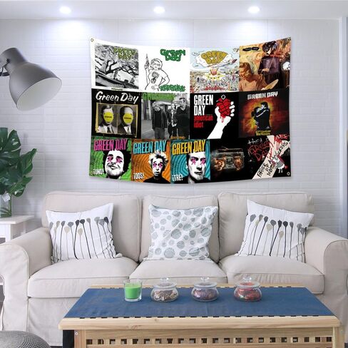 MOOR Green Tapestry Days Collage 13 غلاف الألبوم راية العلم (4x4ft، 150 بولي، طباعة عالية الدقة) ديكور المرآب علامة رجل الكهف in Kuwait