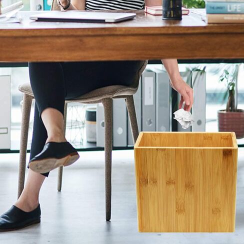 سلة نفايات مستطيلة من الخيزران الطبيعي 100% صديقة للبيئة من Owlgift، حاوية قمامة لإعادة التدوير بسعة 1.55 جالون لغرفة النوم والحمام والمطبخ والمكتب والنوم - 5.3 بوصة طول × 10 بوصة عرض × 9.1 بوصة ارتفاع in Kuwait