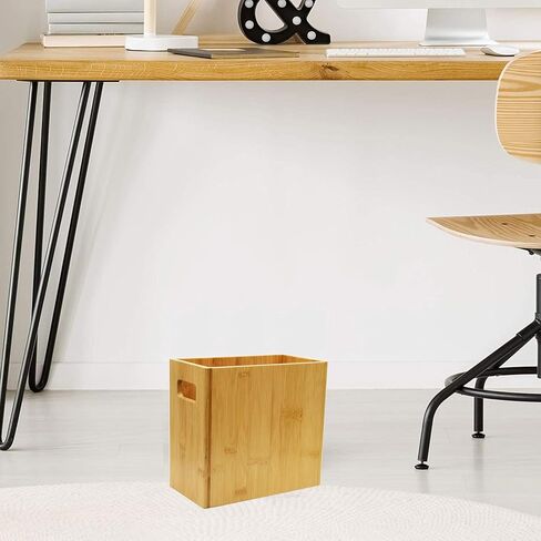 سلة نفايات مستطيلة من الخيزران الطبيعي 100% صديقة للبيئة من Owlgift، حاوية قمامة لإعادة التدوير بسعة 1.55 جالون لغرفة النوم والحمام والمطبخ والمكتب والنوم - 5.3 بوصة طول × 10 بوصة عرض × 9.1 بوصة ارتفاع in Kuwait