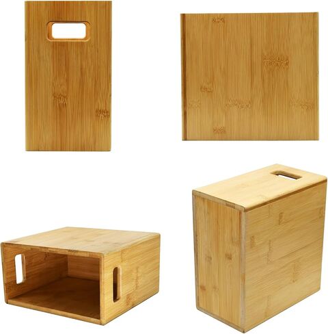 سلة نفايات مستطيلة من الخيزران الطبيعي 100% صديقة للبيئة من Owlgift، حاوية قمامة لإعادة التدوير بسعة 1.55 جالون لغرفة النوم والحمام والمطبخ والمكتب والنوم - 5.3 بوصة طول × 10 بوصة عرض × 9.1 بوصة ارتفاع in Kuwait