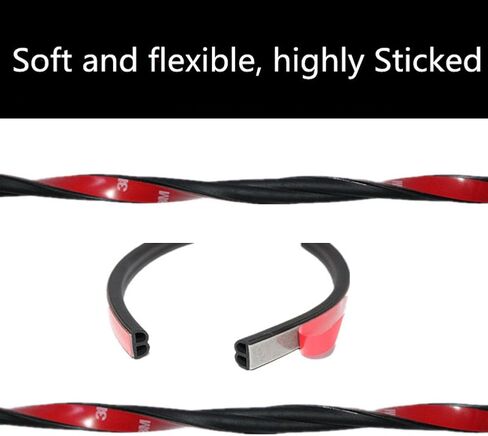 شريط مانع تسرب مطاطي للسيارات ذاتي اللصق، شريط مانع لتسرب الماء في السيارة، غطاء المحرك لنافذة السيارة وغطاء المحرك العازل للضوضاء (شكل B أسود الطول الإجمالي 6M/20 قدم) in Kuwait