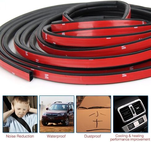 شريط مانع تسرب مطاطي للسيارات ذاتي اللصق، شريط مانع لتسرب الماء في السيارة، غطاء المحرك لنافذة السيارة وغطاء المحرك العازل للضوضاء (شكل B أسود الطول الإجمالي 6M/20 قدم) in Kuwait