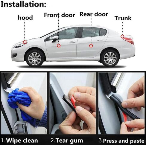 شريط مانع تسرب مطاطي للسيارات ذاتي اللصق، شريط مانع لتسرب الماء في السيارة، غطاء المحرك لنافذة السيارة وغطاء المحرك العازل للضوضاء (شكل B أسود الطول الإجمالي 6M/20 قدم) in Kuwait