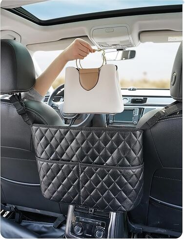 حامل محفظة مناديل البضائع، حقيبة شبكية لظهر المقعد لتنظيم السيارة وتخزينها، حاجز للأطفال في المقعد الخلفي للحيوانات الأليفة، حامل حقيبة يد للسيارة، جيب شبكي متين من جلد البولي يوريثان، حقيبة شبكية لتخزين السائق، أسود in Kuwait