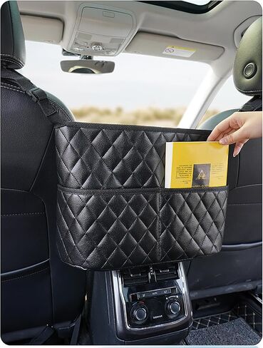 حامل محفظة مناديل البضائع، حقيبة شبكية لظهر المقعد لتنظيم السيارة وتخزينها، حاجز للأطفال في المقعد الخلفي للحيوانات الأليفة، حامل حقيبة يد للسيارة، جيب شبكي متين من جلد البولي يوريثان، حقيبة شبكية لتخزين السائق، أسود in Kuwait