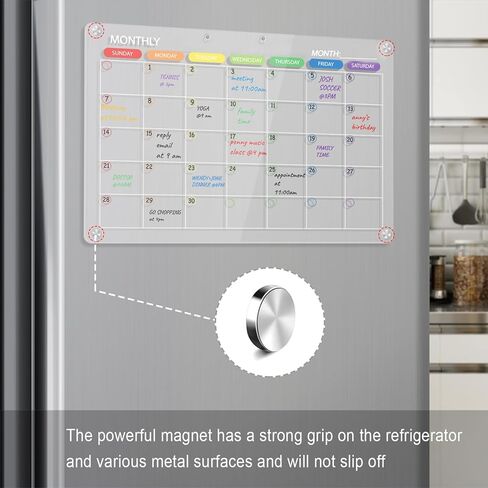 تقويم أكريليك مغناطيسي للثلاجة، لوح مسح جاف من الأكريليك الشفاف مقاس 17 بوصة × 12 بوصة شهريًا وأسبوعيًا للثلاجة، تقويم شفاف قابل لإعادة الاستخدام للثلاجة مع 6 ألوان علامات مغناطيسية/حامل أقلام/ممحاة in Kuwait