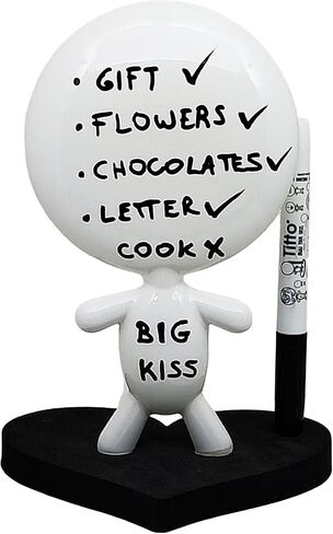 Dry Erase Board - TITTO in Love, Draw Your Ideas - Ceramic Doll - Black Office Design Desk - Coworkers Christmas Office Gift - Home Gift (Black) in Saudi Arabia
