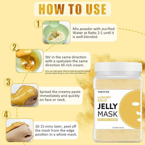 Jelly Mask for Facial Professional - 24K Gold Anti-Aging & Firming Hydrojelly Mask Powder, Hydrating Brighten Jelly Face Mask Skin Care, Natural Gel Peel Off Mask for Spa Salon Vajacial Mask 17.6Fl Oz in Kuwait