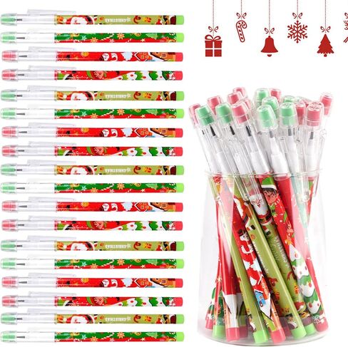 48pcs HB Christmas Pencils Translucent Pencil Multipoint Pencil Multicolor Non- Sharpening Stackable Pencils Pop Up Plastic Pencils Snowman, Santa and Elk Pencil Christmas Stationery Pencil，4 style in Saudi Arabia