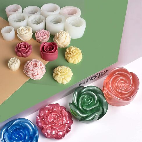 مجموعة قوالب شموع من الراتنج مكونة من 6 قطع، قوالب شمع من الراتنج ثلاثية الأبعاد، قوالب صابون زهرة كريستال ثلاثية الأبعاد لراتنج الإيبوكسي، صابون شمعة مصنوع يدويًا in Kuwait