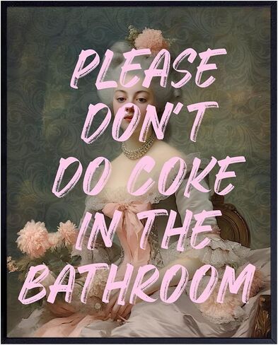 funny Bathroom Wall Decor for Women - Bath Accessories - Cute Small Bathroom Pictures - Please Don't Do Coke In The Bathroom Sign - Restroom Wall Art - Pink Bathroom Poster - College Dorm Wall Decor in Saudi Arabia