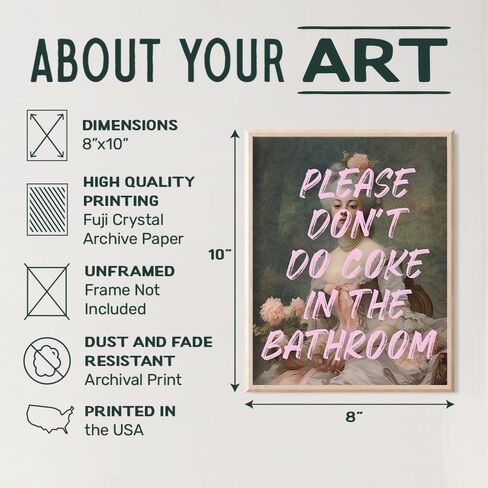 funny Bathroom Wall Decor for Women - Bath Accessories - Cute Small Bathroom Pictures - Please Don't Do Coke In The Bathroom Sign - Restroom Wall Art - Pink Bathroom Poster - College Dorm Wall Decor in Saudi Arabia