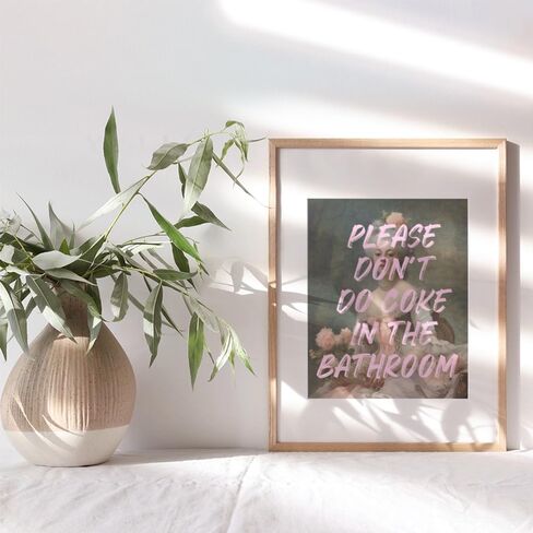 funny Bathroom Wall Decor for Women - Bath Accessories - Cute Small Bathroom Pictures - Please Don't Do Coke In The Bathroom Sign - Restroom Wall Art - Pink Bathroom Poster - College Dorm Wall Decor in Saudi Arabia