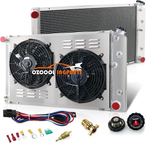 3 Row Core Aluminum Replacement DPI161 RAD161 Radiator + 2 x 12" Fan w/Shroud + Thermostat Kit for 1960-1990 85 86 87 88 Chevy Chevelle El Camino Truck Buick Cadillac Pontiac in Saudi Arabia