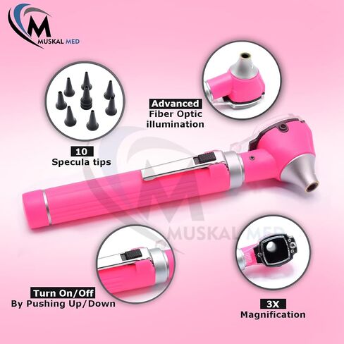 MuskLife Otoscope - Ear Scope with Light, Ear Infection Detector, Pocket Size, in 10+ Colors! Pink Style in Saudi Arabia