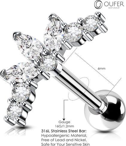OUFER 16G Cartilage Earrings, Surgical Steel Helix Piercing Jewelry, Clear CZ Tragus Piercing Jewelry, Conch Lobe Helix Tragus Earrings For Women Men in Saudi Arabia