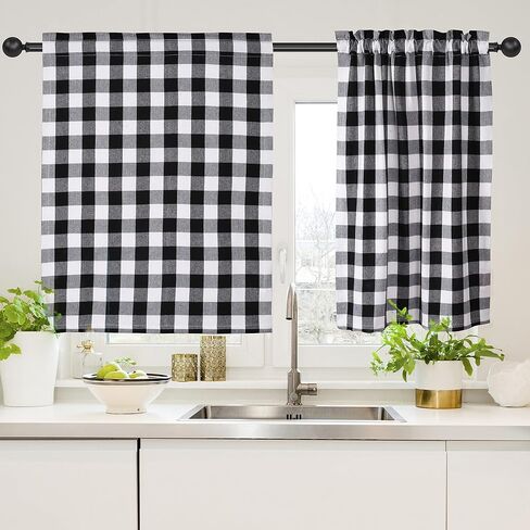 Buffalo Check Plaid Window Valance Set of 2 for Country Style Farmhouse Vintage Décor - Eco Friendly 72 Inch Wide Valance - 16x72 Inch - Black White - 2 Valances in Saudi Arabia