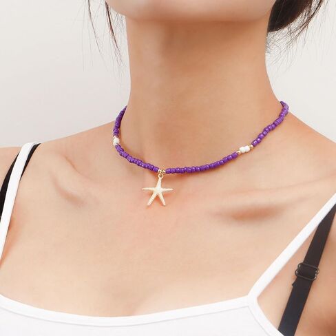 YANCHUN Beach Necklace Starfish Charm Necklace Shell Choker Necklace for Women Boho Beaded Necklace Summer Outfits for Women 2024 in Saudi Arabia