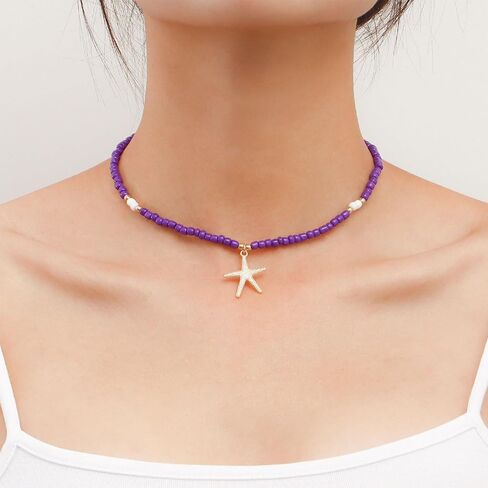 YANCHUN Beach Necklace Starfish Charm Necklace Shell Choker Necklace for Women Boho Beaded Necklace Summer Outfits for Women 2024 in Saudi Arabia