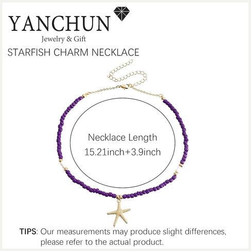 YANCHUN Beach Necklace Starfish Charm Necklace Shell Choker Necklace for Women Boho Beaded Necklace Summer Outfits for Women 2024 in Saudi Arabia