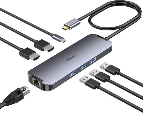 محطة إرساء محور USB C بشاشة مزدوجة، USB C إلى 2 HDMI 4K 60 هرتز مع إيثرنت، شحن 100 واط وUSB3.0، محور USB-C متوافق مع HP Macbook Pro Air، 2 محول HDMI من النوع C محطة إرساء للكمبيوتر المحمول in Kuwait