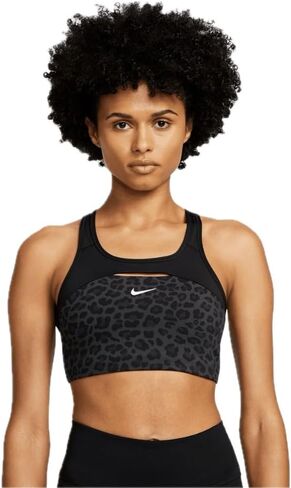 Nike Women's Swoosh Sports Bra, Black Leopard, S Regular US in Saudi Arabia