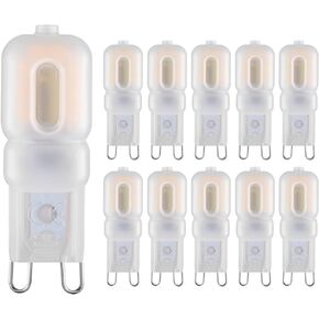 لمبة G9 LED 2 وات (ما يعادل مصباح هالوجين 20 وات) T4 G9 أبيض دافئ 3000 ك 120 فولت قاعدة G9، ثريا كريستال، إضاءة متعددة الاتجاهات 360 درجة، إضاءة منزلية غير خافتة 200 لومن 10 عبوات
