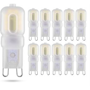 لمبة G9 LED 2 وات (ما يعادل مصباح هالوجين 20 وات) T4 G9 أبيض دافئ 3000 ك 120 فولت قاعدة G9، ثريا كريستال، إضاءة متعددة الاتجاهات 360 درجة، إضاءة منزلية غير خافتة 200 لومن 10 عبوات in Kuwait