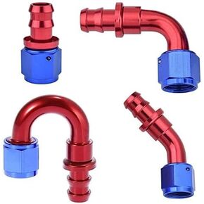 4 6 8 10 12 AN Hose End Fitting Push On Lock Adapter For Oil Fuel Hose Line, Fuel Line Fitting Adapter Blue & Red (PLEASE CHOOSE SIZE AND QUANTITY) (2 PCS, 12 AN 180 DEGREE)